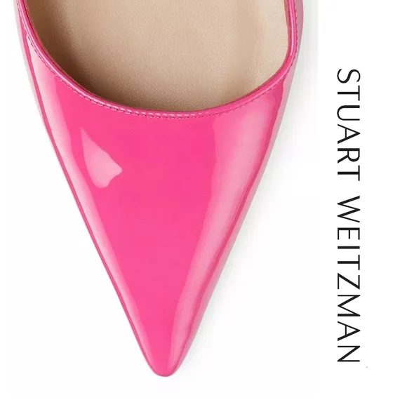 Stuart Weitzman Stuart 100 Scallop Pump Magenta Size 7.5 B Stiletto Patent - Picture 3 of 7